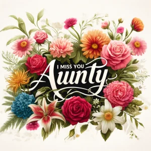 A beautiful floral design featuring the words 'I Miss You Aunty' written in elegant script